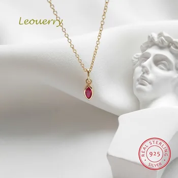 

Leouerry Red Crystal Zircon Necklace 925 Sterling Silver Simple Design Pendant Necklaces for Women Charms Silver 925 Necklace
