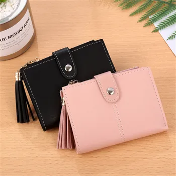

Girl PU Leathe Short Wallet Tassel Coin Purse Hasp Zipper Card Holders Handbag Tassel Women Soft Leather Bags bolso mujer