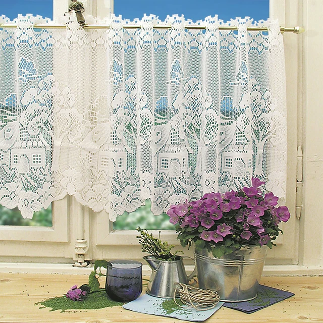 Csipke Kávéfüggöny Jacquard Ablak Függöny Fehér Üreges Rövid Tüllfüggönyök A Konyhaszekrény Ajtóhoz Otthoni Dekoráció