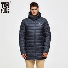 TIGER FORCE Зимняя Мужская Куртка Теплая Полиэстер Длинное Пальто Био-пух Мужское Пальто Парка Осень Куртка Съемный Капюшон