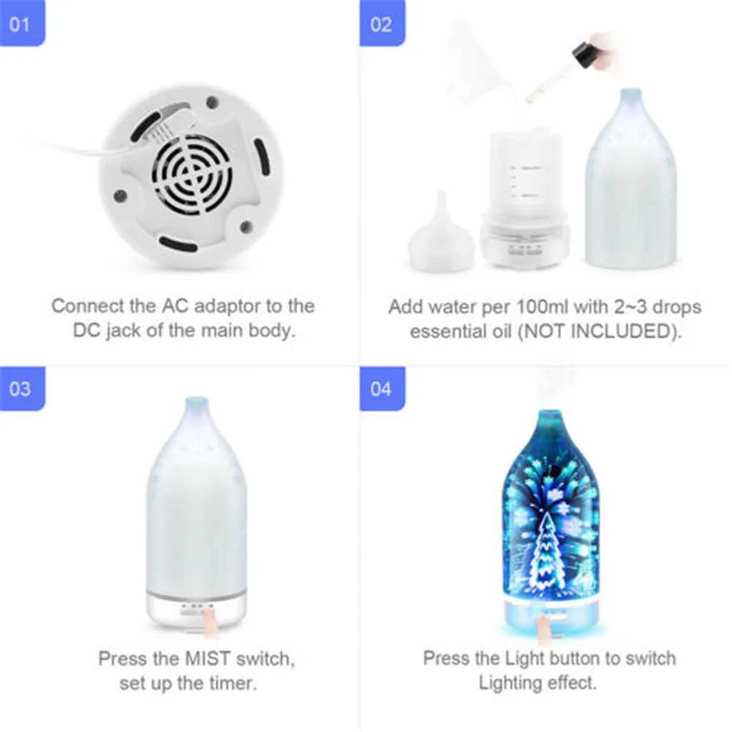 Ultrasonic 120ml Frosted Glass LED Air Aroma Humidifier Essential Oil Diffuser Aroma Aromatherapy Automatic Stop Sleep Companion