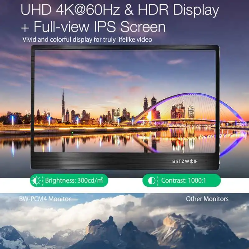 BlitzWolf BW-PCM4 15,6 дюймов UHD 4K type C портативный компьютерный монитор игровой дисплей экран для смартфона планшета ноутбука консоль BlitzWolf BW-PCM4 15,6 дюймов UHD 4K type C портативный компьютерный монитор игровой дисплей экран для смартфона планшета ноутбука консоль