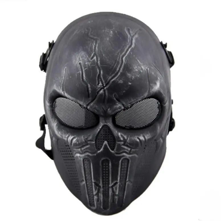 Silver Black Череп полная маска для лица армейские игры наружная ABS сетка защита для глаз Костюмные принадлежности Хэллоуин вечерние Роскошные страйкбол Пейнтбол Маска - Цвет: Silver Black