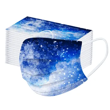 

100pc Christmas Mask Adult's Disposable Protective Face Masks Snowflake Printed Breathable Mouth Cover Mascarilla Mondkapjes