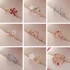 2022 New Fashion Crystal Zircon Rings Sweet Flower Leaf Butterfly Adjustable Open Rings Female Wedding Engagement Jewelry Gift ► Photo 1/6