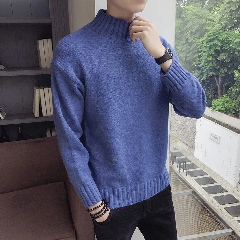 YUECHE Autumn And Winter Men's New Slim Thick Solid Color Wild Half-high Collar Sweater Fine Wool Delicate Korean Style YUECHE Autumn And Winter Men's New Slim Thick Solid Color Wild Half-high Collar Sweater Fine Wool Delicate Korean Style