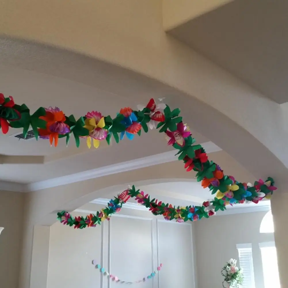 Hawaii Garland Festival Party Decoration 3m Colorful Tissue Flower Garland Birthday Paper Flower Garland Jungle Tropical Party
