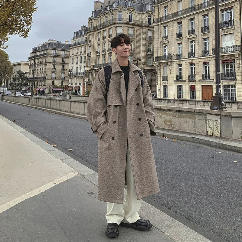 Winter Long Woolen Coat Men's Fashion Solid Color Casual Long Woolen Jacket Men Streetwear Loose Oversize Woolen Coat Mens Winter Long Woolen Coat Men's Fashion Solid Color Casual Long Woolen Jacket Men Streetwear Loose Oversize Woolen Coat Mens