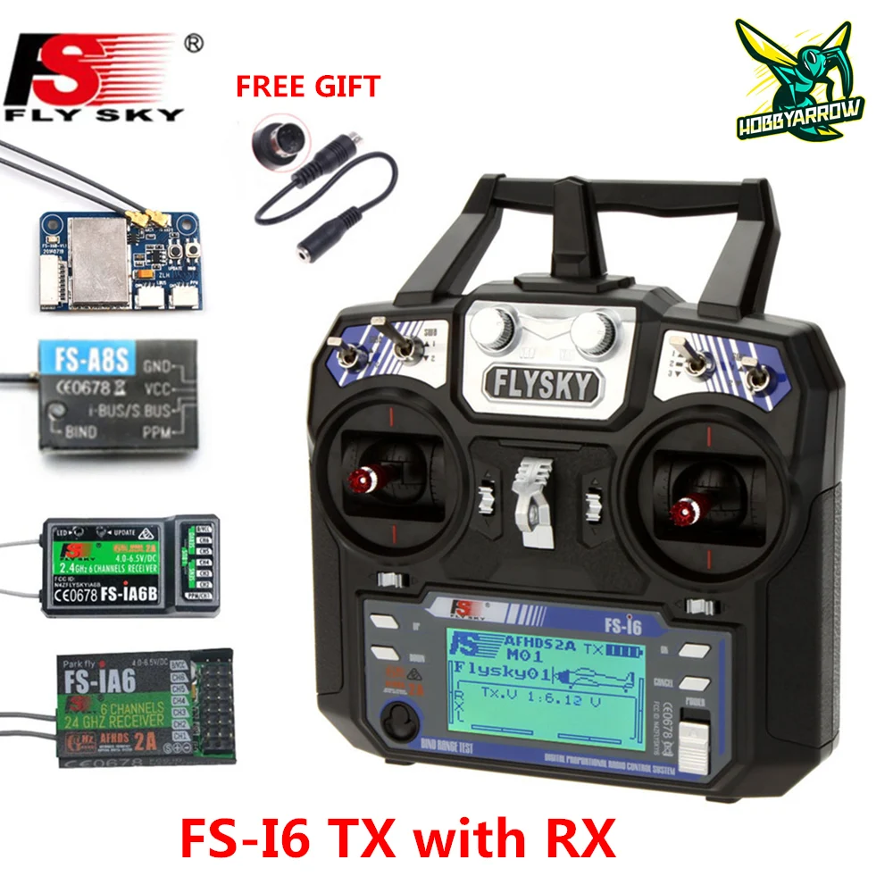 FLYSKY FS-i6 I6 2.4G 6CH AFHDS 2A Rdio Transmitter IA6B X6B A8S R6B Fli14 Receiver for RC Airplane Helicopter FPV Racing Drone 1
