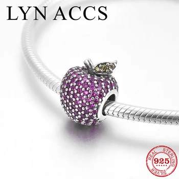 

Charming Apple Shape 925 Sterling Silver fashion deep pink CZ fine Bead Fit Original Women LYNACCS Charm Bracelet Jewelry making