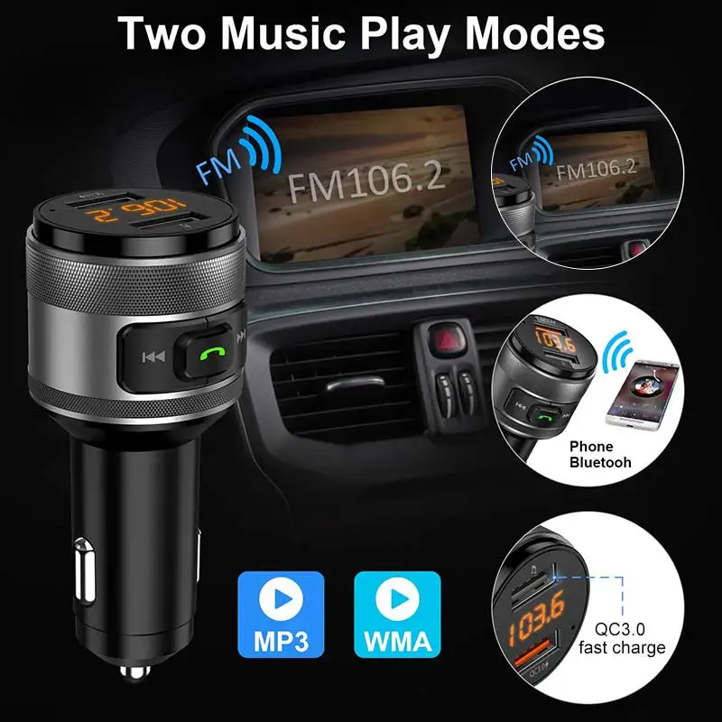 Bluetooth fm-передатчик QC3.0 радио адаптер музыкальный плеер автомобиль с громкой связи и 2 usb порта зарядное устройство Поддержка USB привод