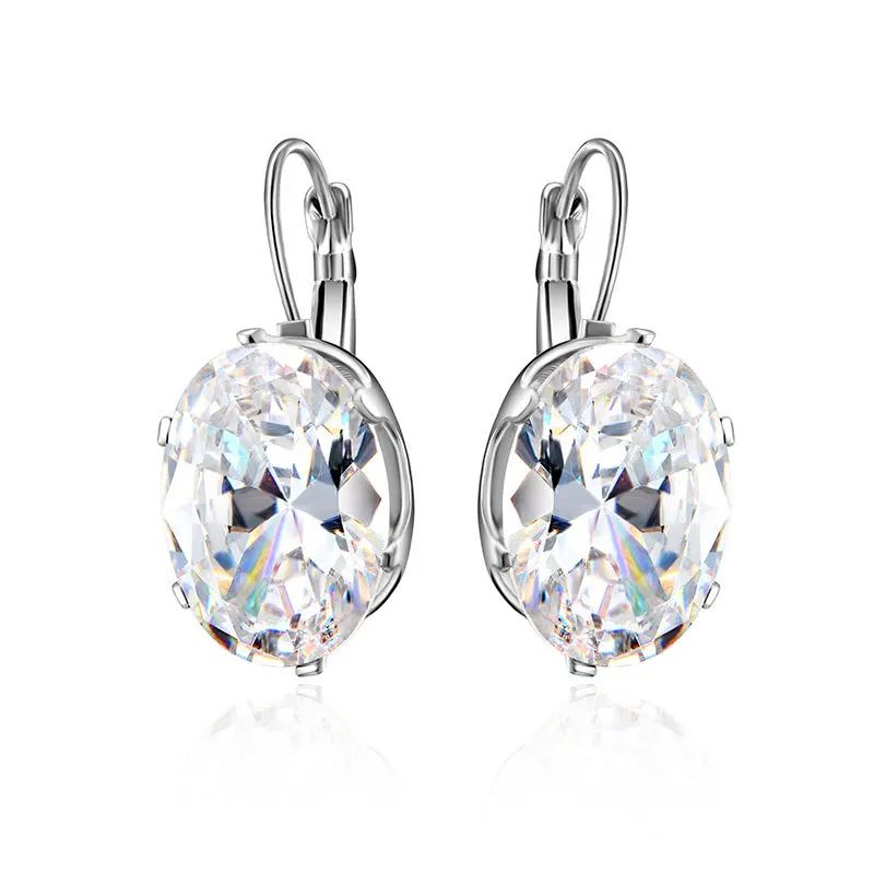 Earings 5 Colors Big Oval Cubic Zirconia Crystal Hoop Earrings For Women Silver Color Fashion Wedding Circle Earring