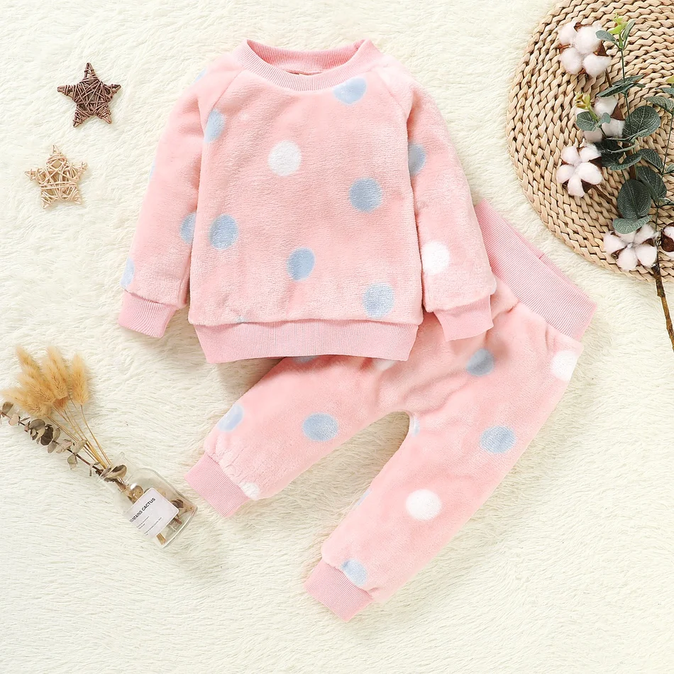 PatPat New Arrival Autumn and Winter 2pcs Baby Girl Sweet Polka dot Baby's Sets winter warm clothes thick sweater Outfit