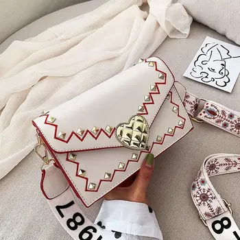 

Luxury Brand Designer Leather Small Mini Square Women Messenger Bags Large Heart Lock Rivet Fashion Shoulder Crossbody Handbags