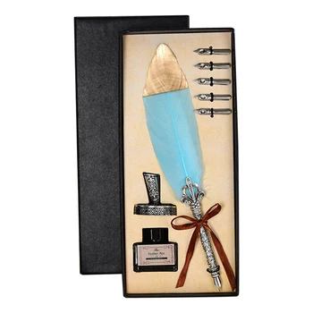 

Upscale Calligraphy Feather Dip Pen Set Copper Pen Handle Stainless Steel Pen Tip Writing Ink Quill Fountain Pen Gift Box