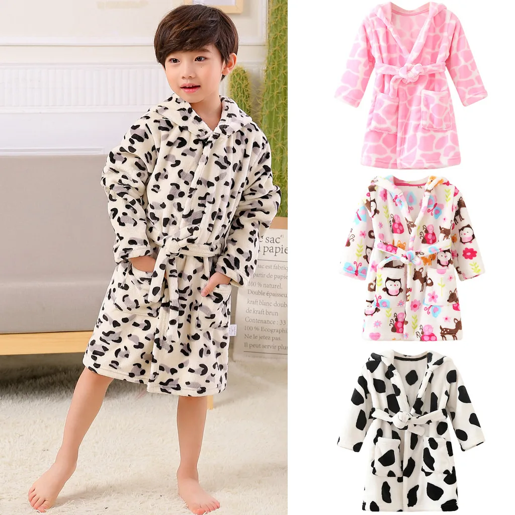 Детские пижамы; плотный теплый фланелевый банный халат с принтом для маленьких мальчиков и девочек; Ночная Пижама; одежда для сна; Roupa Infantil Menina; банный Халат