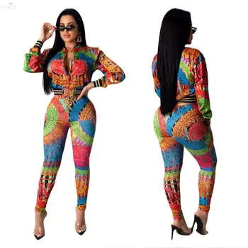 

Fashion New Tracksuit Women Outfits O Neck Full Sleeve Zipper Suit Two Piece Set Top And Pants Print Casual Fitness Club Outfits