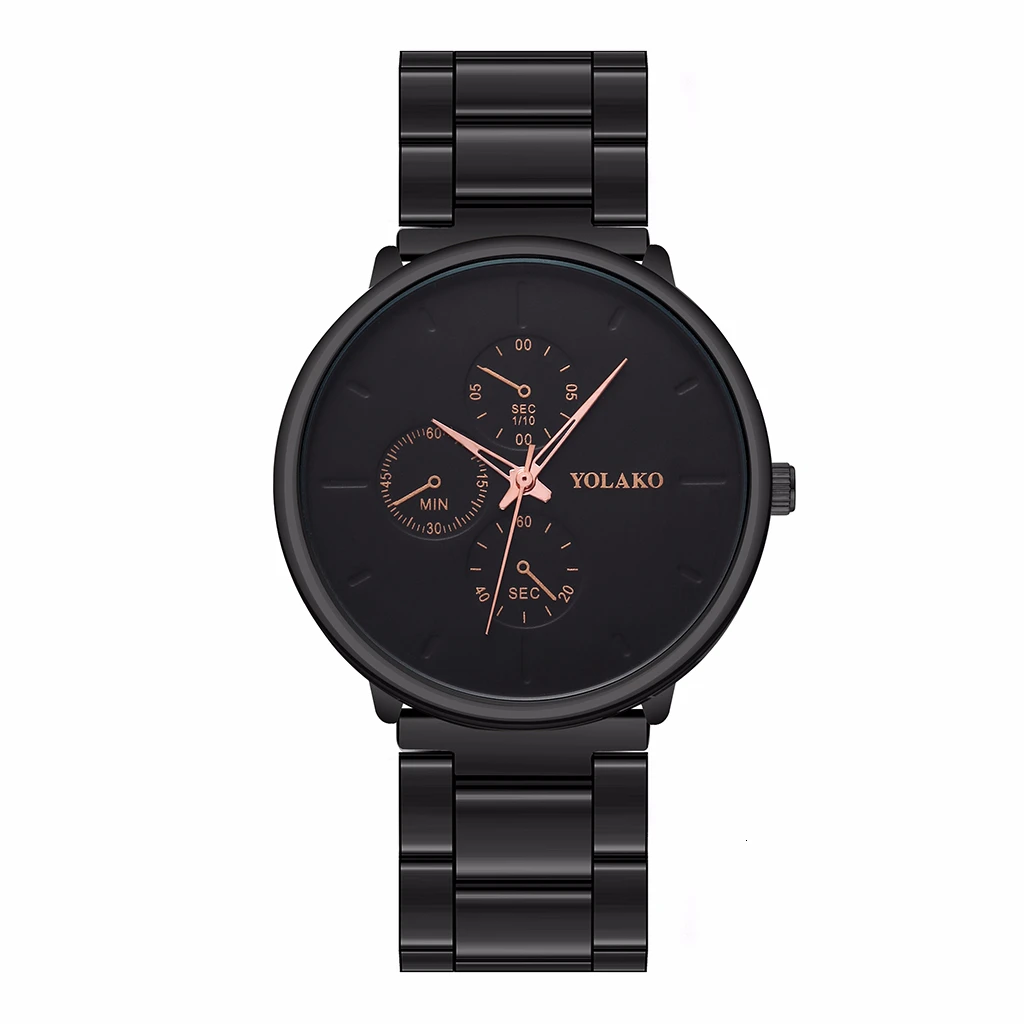 Бренд YOLAKO, мужские черные деловые часы из нержавеющей стали, роскошные повседневные спортивные часы, кварцевые часы, мужские часы - Цвет: black rose gold