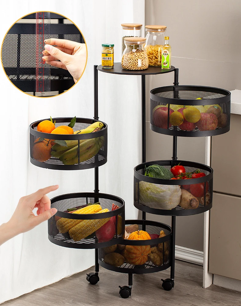 Kitchen Vegetable Shelving Floor Rolling Cart  Storage Rolling Storage-cabinet- Multifunctional Rack