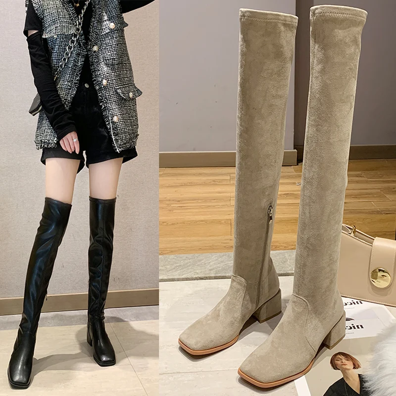 

Winter Boots Lady Boots-women Sexy Thigh High Heels High Sexy Lace Up Leather Women's Shoes Round Toe Booties Ladies 2020 Black