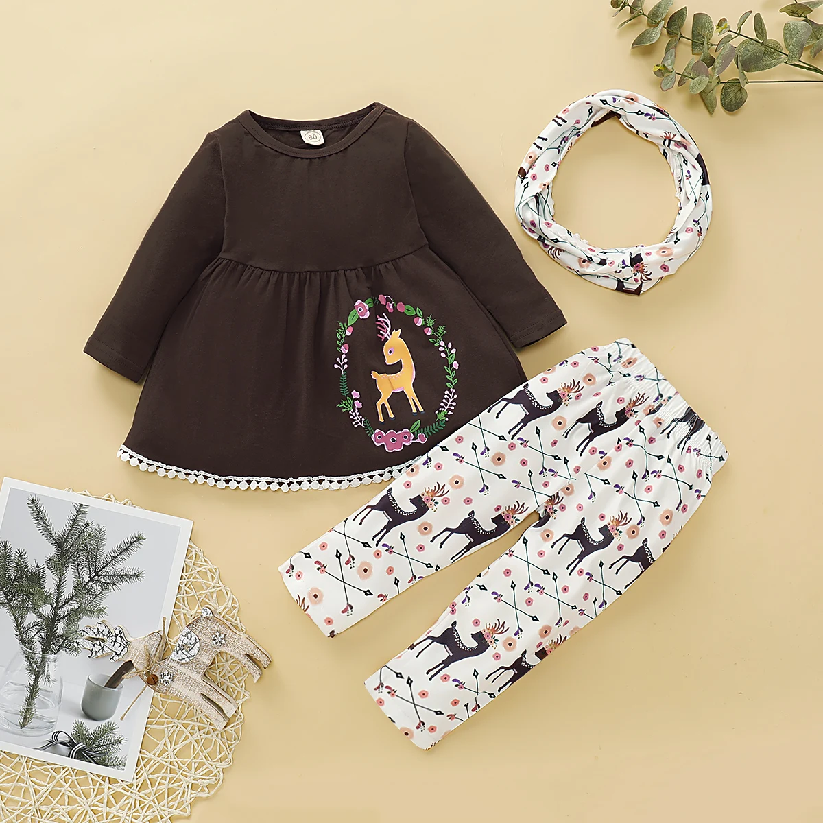 Emmababy Рождественская одежда для маленьких девочек футболка с длинными рукавами и цветочным принтом Топ+ длинные штаны, юбка на осень