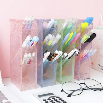 

Oblique insertion tassel flashing chalk holder desk desktop storage box stationery rack transparent cosmetic brush