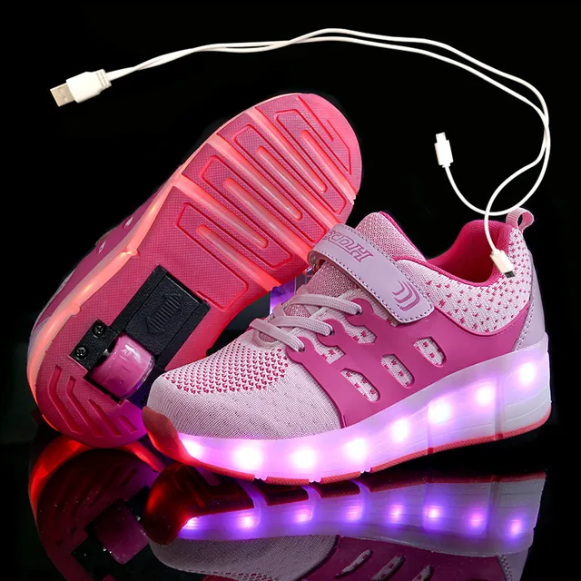 Children One Two Wheels Luminous Glowing Sneakers Gold Pink Led Light  Roller Skate Shoes Kids Led Shoes Boys Girls Usb Charging - Children Casual  Shoes - AliExpress