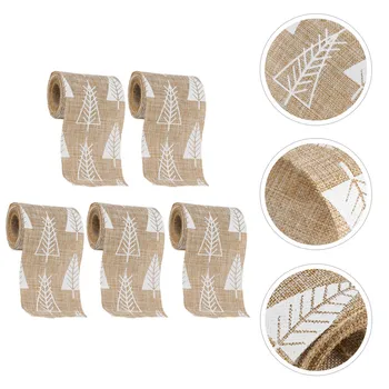 

5pcs Christmas Decoration Linen Ribbons Printed Ribbon DIY Supplies Xmas Ribbons