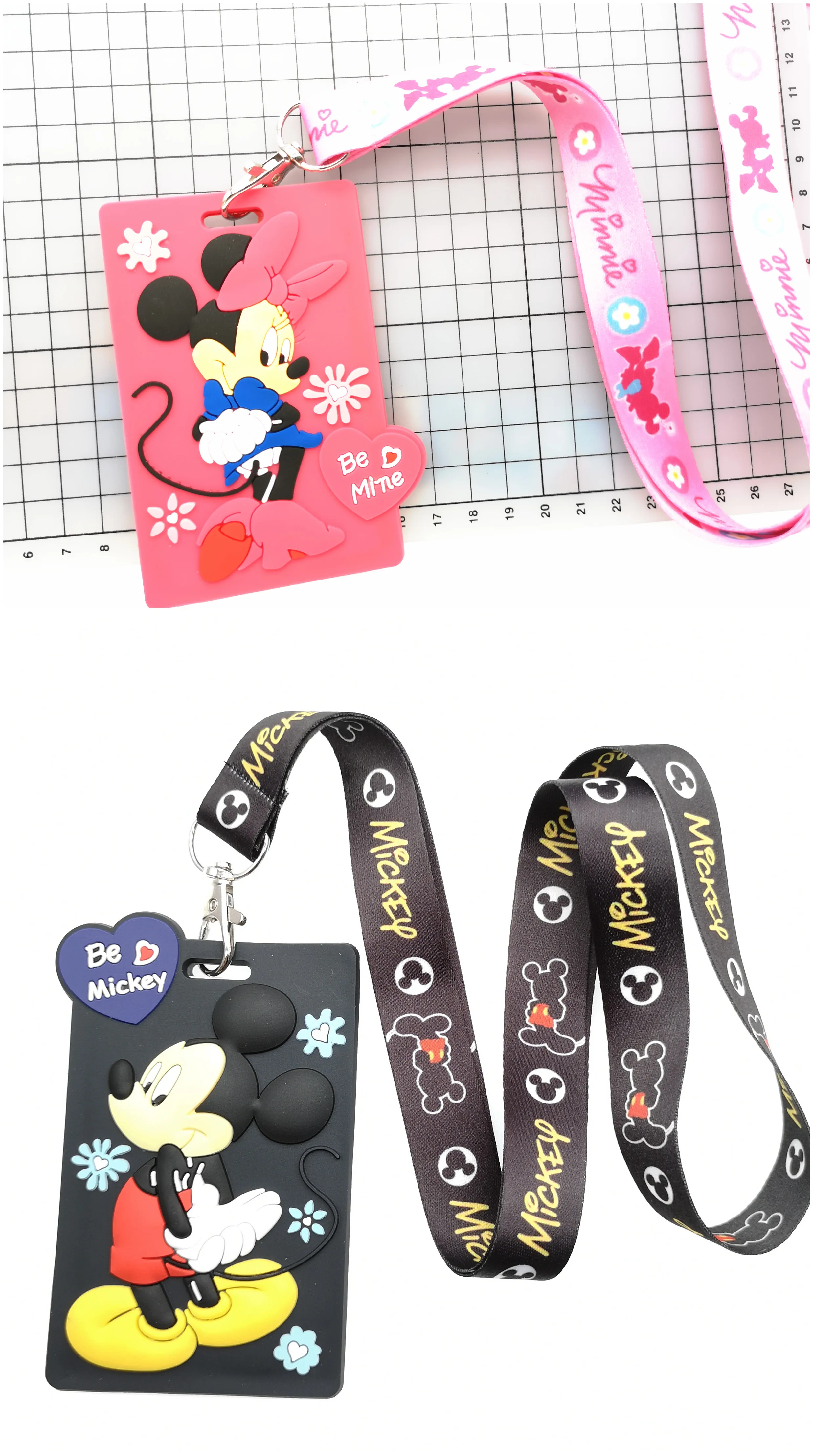 

1pcs cartoon cute mickey minnie pvc Named Card Holder Identity Badge with Lanyard Neck Strap Card Bus ID Holders With Key Chain