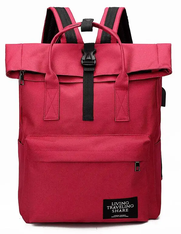 Женский брезентовый Рюкзак с внешним USB зарядным устройством, мужской рюкзак Mochila Escolar для девочек, школьные сумки на плечо для ноутбука, рюкзак для подростков - Цвет: Красный
