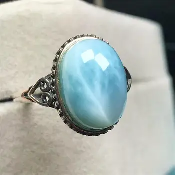 

15x11mm Top Natural Blue Larimar Ring Jewelry For Woman Man Beads 925 Silver Sterling Water Pattern Stone Adjustable Ring AAAAA