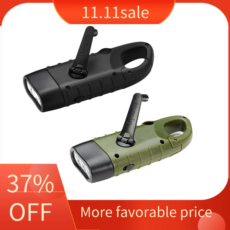 

Solar Hand Cranking Powered Rechargeable Flashlight Emergency LED Flashlight Dynamo Quick Snap Clip Backpack