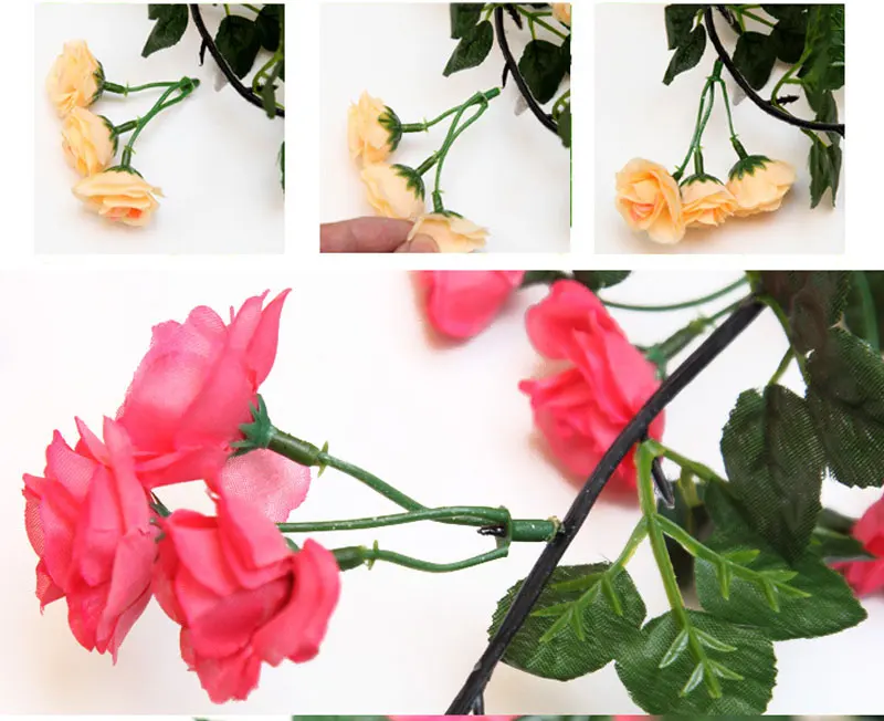 1,8 м Искусственные цветы розы лоза Шелковый Искусственный цветок из ротанга Свадебное Украшение подвесное настенное украшение для дома, сада