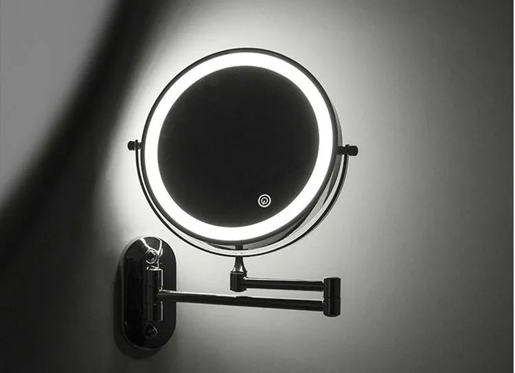 8 дюймов Led макияж зеркало 10X увеличение сенсорный яркий регулируемый зеркала для ванной комнаты металлический двухсторонний настенный изящный зеркало