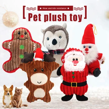

Dog Chew Toys Puppy Cute Cartoon Sound Toy Christmas Molar Plush Doll Soft for Pet PR Sale