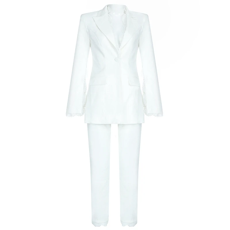 INDRESSME Модный женский офисный комплект из двух предметов, блейзер с длинным рукавом и разрезом, кружевной пиджак, облегающий брючный костюм