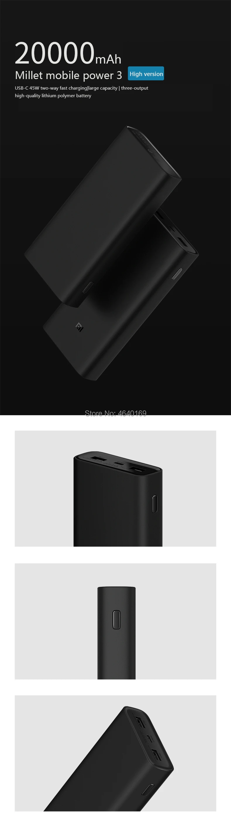 Xiaomi power Bank 3 20000mAh USB-C 45W Двусторонняя Быстрая зарядка type-C Dual USB power bank портативное зарядное устройство для ноутбука Смартфон