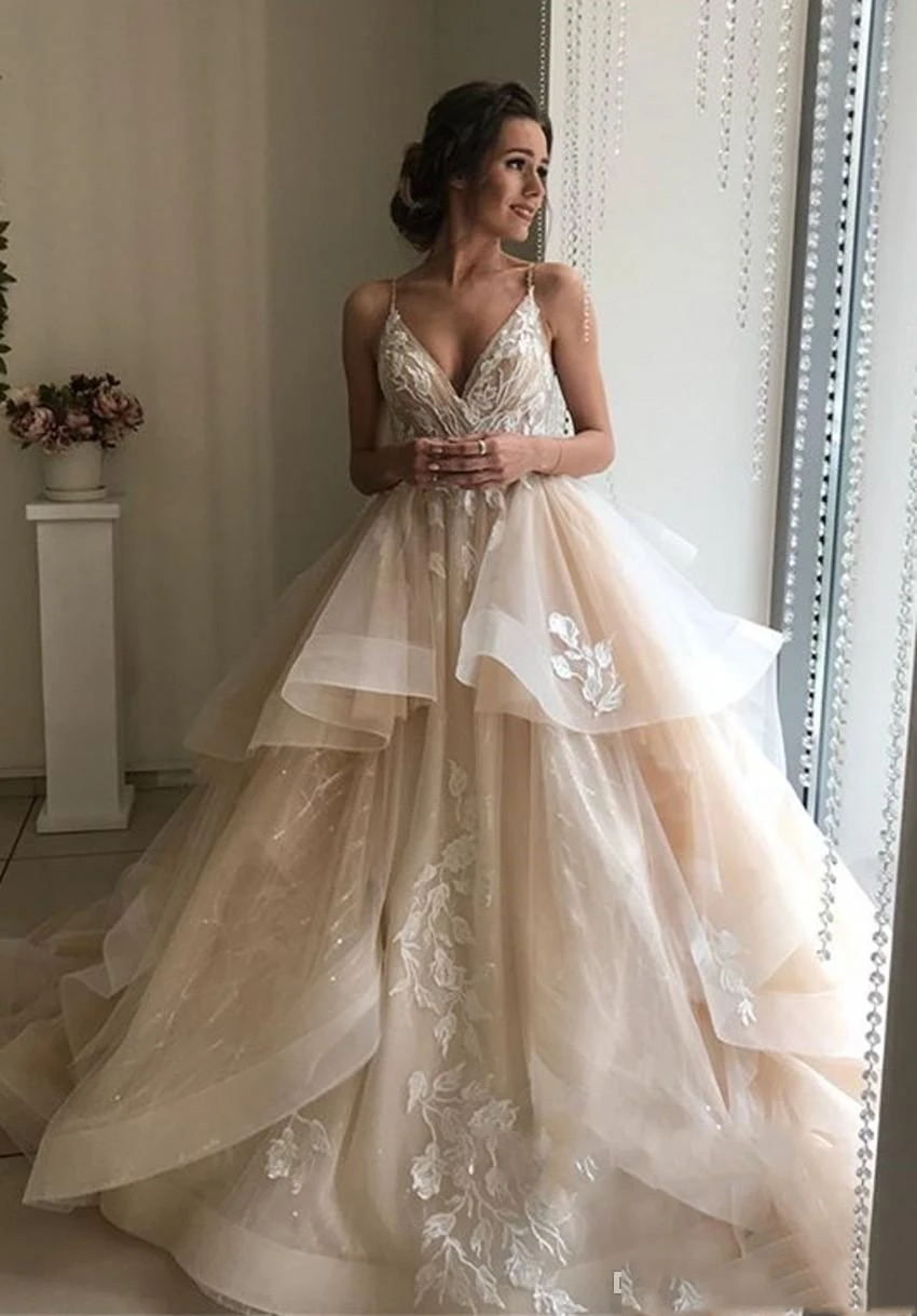 Светильник цвета шампань свадебное платье с кружевной аппликацией цветочное кружевное бальное платье с открытыми плечами свадебное платье Vestido De Novia Дубай