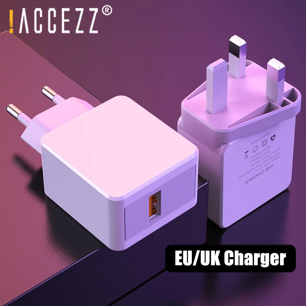 ! ACCEZZ 2.4A USB Quick Charge 3 0 EU UK настенное зарядное устройство для iPhone SE 2020 Note 8 Realme 5 Pro