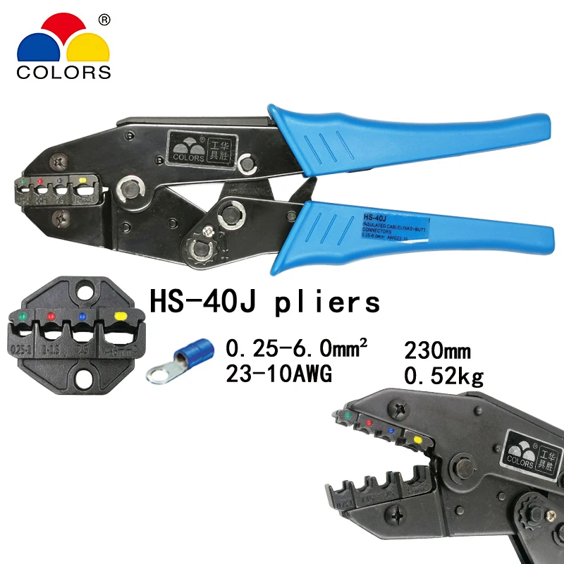 

COLORS HS-40J crimping pliers for insulated terminals and connectors self-adjusting capacity 0.25-6mm2 23-10AWG hand tools