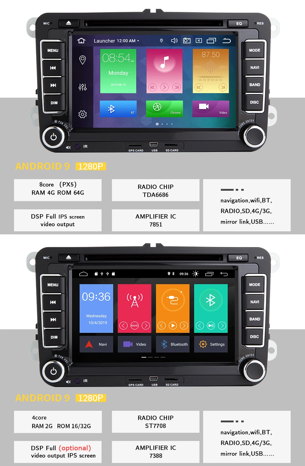 Cheap 8 core Android 9.0 64 G Car DVD Player GPS  For Amarok Volkswagen VW Passat b6 Polo Skoda Octavia 2 Tiguan golf 56 seat leon obd 3