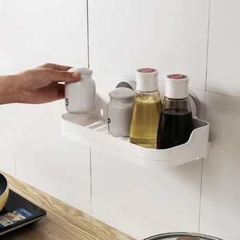 

White Seamless Wall-Mounted Storage Box Suction Cup Bathroom Storage Rack Toilet Pumping Cup Storage Rack Accessories