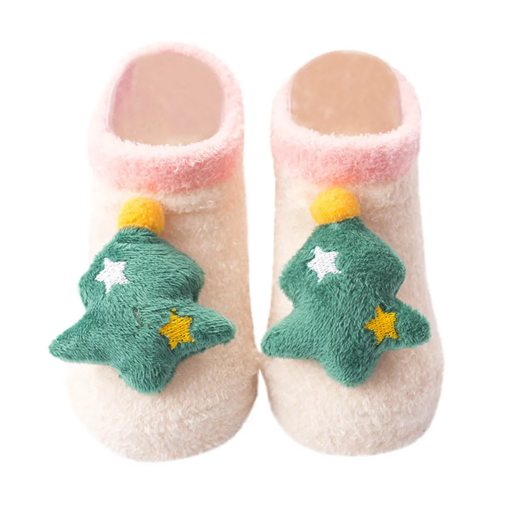 Для мальчиков и девочек носки для детей ясельного возраста детские милые для мальчиков и девочек, с изображениями героев мультфильмов, Рождественская тематика, Рождество Зима шаг обувь теплые носки из хлопка детские носки - Цвет: Зеленый