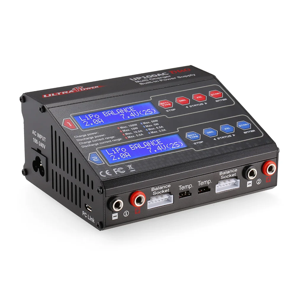 

UltraPower UP100AC DUO 100W Cyclic Charging/discharging LiIo/LiPo/LiFe/NiMH/NiCD Battery Balance Charger/Discharger