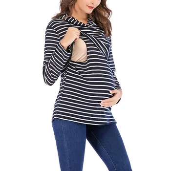 

Maternity Hoodies Fashion New Striped Hooded Loose Breastfeeding Long Sleeve Maternity Clothing Top