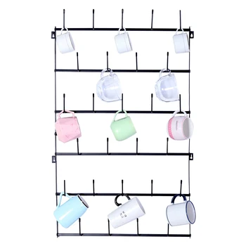 

Black Wall Mounted Home Storage Mug Hooks with 6-Tier Display Organizer Cup Holder Kitchen Organizer Storage Rack