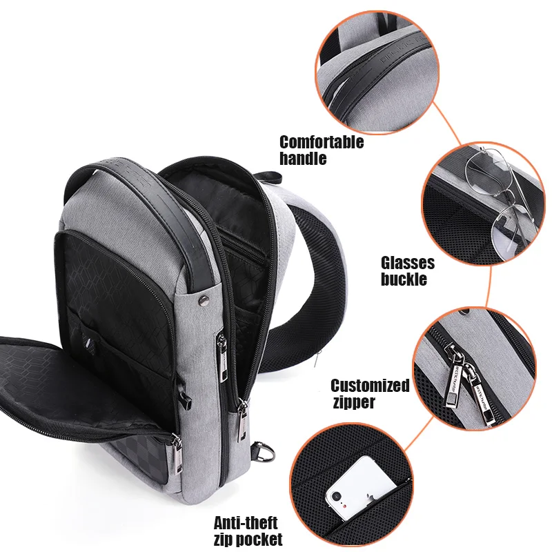 - ARCTIC HUNTER Sling Bags For Men Waterproof Crossbody Bag USB Charging Single Bag Male Chest Pack Fit 97 Inch Messenger Bolsa