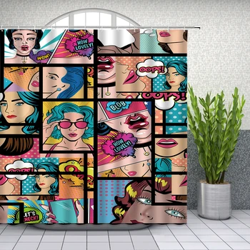 

Cartoon Shower Curtains Anime Character Illustration Beauty Puzzle Bathroom Decor Home Bath Polyester Fabric Curtain Set Cheap
