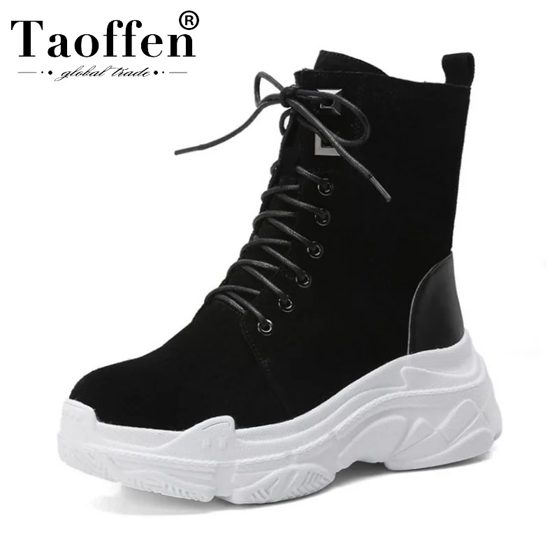 Женские ботинки на молнии taofen черные из натуральной кожи платформе с толстой
