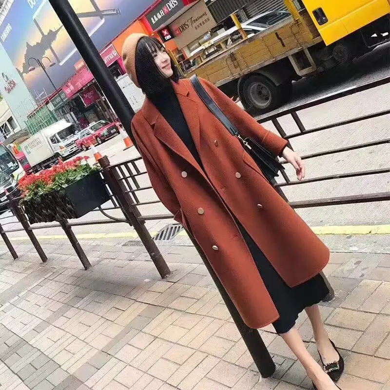 Модное корейское длинное пальто женское свободное тонкое зимнее пальто большого размера d Белое Женское повседневное Простое Шерстяное Пальто большого размера женское